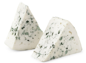 cut of blue cheese isolated on white background. macro. clipping path