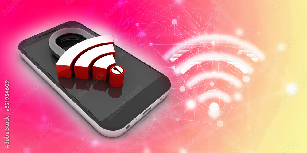 Poster 3d rendering transmitter mobile wifi protect lock