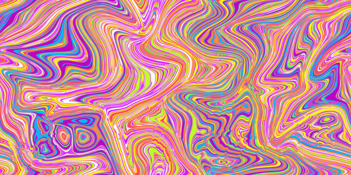 Crazy psychedelic seamless marble pattern with hallucination twists. Vector liquid acrylic texture. Flow art. Trippy 70s textile background. Tie dye simple artistic effect. Groovy design
