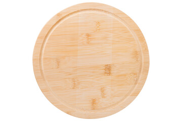 round cutting board made of bamboo, on a white background, isolate