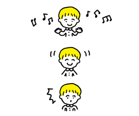 男の子上半身セット　音符　びっくり　お澄まし