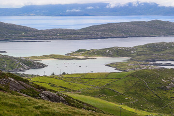 Fototapeta na wymiar scenic view of the ocean, bays and scenery at the ring of kerry as part of the wild atlantic way in Ireland