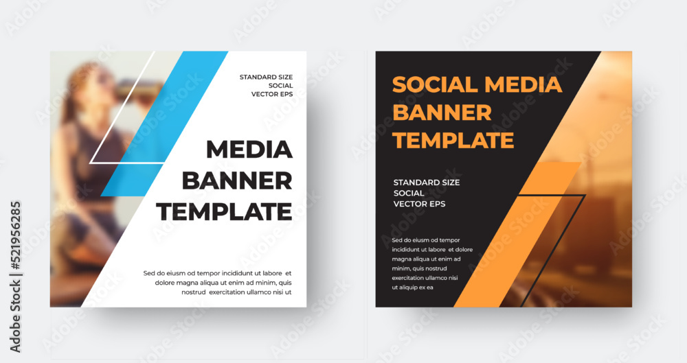 Aufkleber eps vector web banner template, with diagonal linear color elements, place for photo, square leaflet