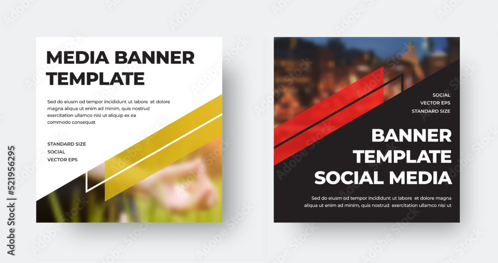 Poster EPS vector web banner template, with angular linear colored elements, diagonal background, place for photo, for social media.