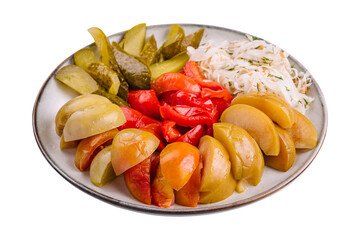 mixed pickles on a white plate