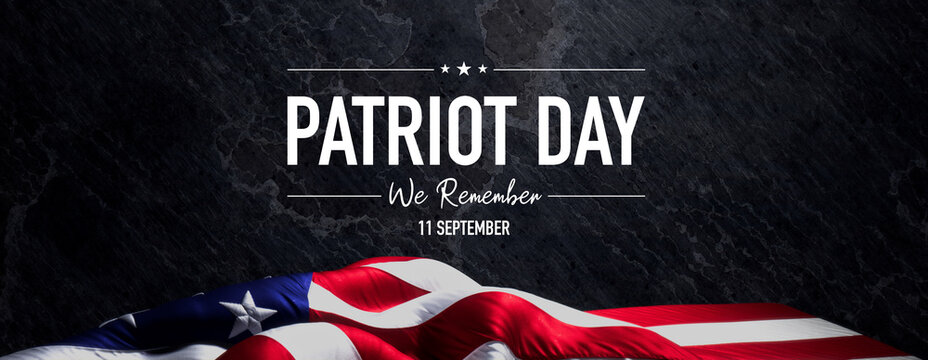 Premium Banner for Patriot Day with American Flag and Black Stone Background.