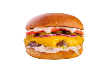 Tasty and appetizing hamburger cheeseburger isolated