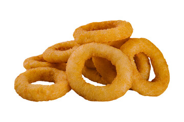 Delicious golden onion rings isolated on white