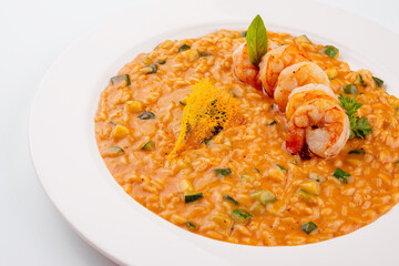 Shrimp soup, soup with shrimps and corn