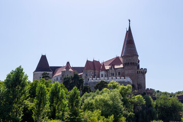 Fototapeta na wymiar View of Hunedoara Castle, also known a Corvin Castle or Hunyadi Castle in Hunedoara, Romania