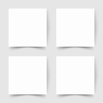 Square web banners with shadow set. White paper card template. Realistic vector mockup