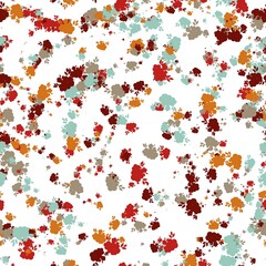 Orange, brown, blue and red flowers on the white background. Seamless Calico or Liberty floral pattern.