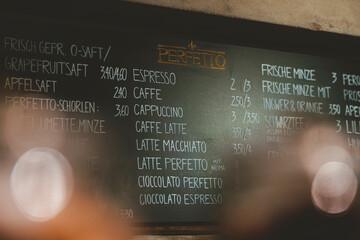 Menu board displayed in cafe