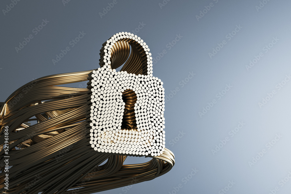 Poster abstract cable art padlock on gray background with mock up place for advertisement, secure, safety a