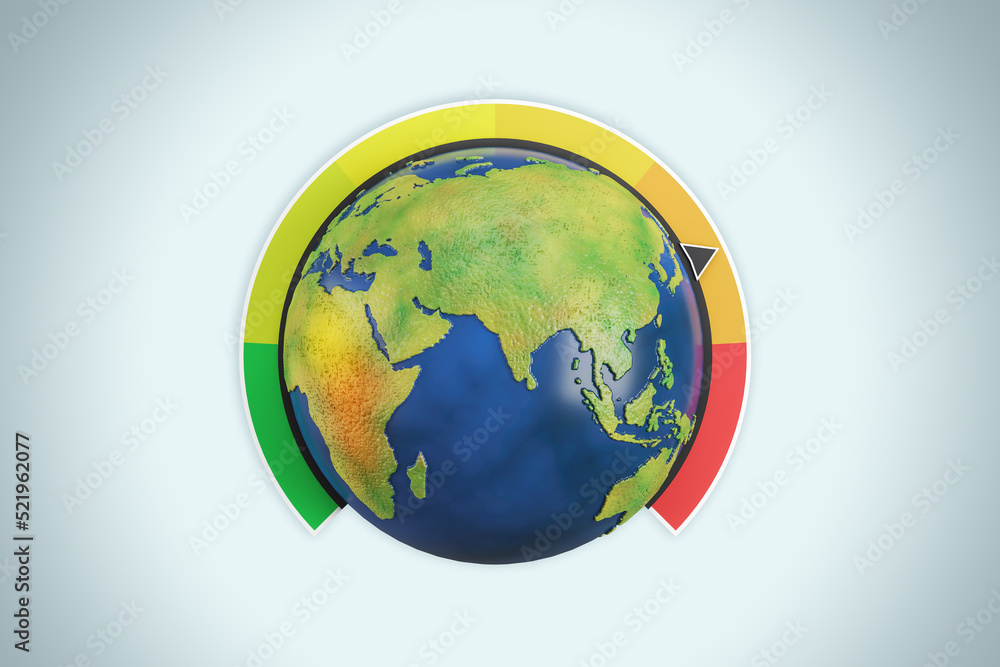 Poster creative globe earth with climate scale on light background. global warming concept. 3d rendering.