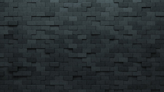 Futuristic, 3D Mosaic Tiles arranged in the shape of a wall. Concrete, Semigloss, Blocks stacked to create a Rectangular block background. 3D Render