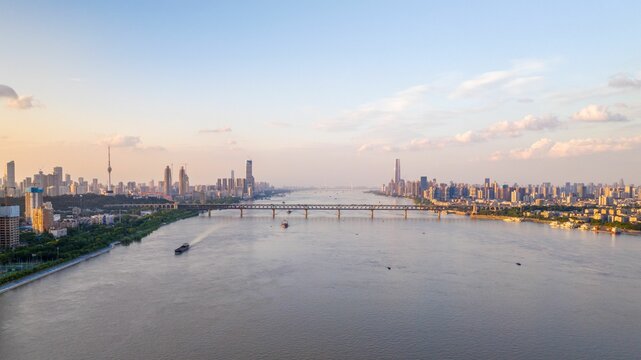 Beautiful Pink Sky Over Wuhan City At The River