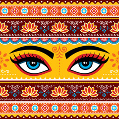 PrintPakistani or Indian truck art vector seamless pattern with girl's or woman's eyes, flowers, leaves and abstract shapes
- 521964004