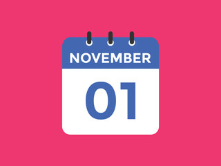 november 1 calendar reminder. 1st november daily calendar icon template. Calendar 1st november icon Design template. Vector illustration

