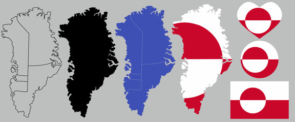 Greenland map flag icon set vector © Sutana