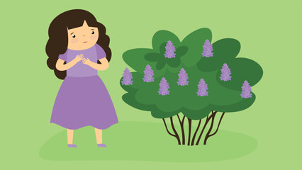 girl near the lilac bush