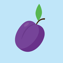 Plum with leaf, illustration, vector