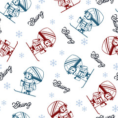 Winter Holiday Boy Skiing Vector Graphic Seamless Pattern