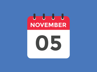 november 5 calendar reminder. 5th november daily calendar icon template. Calendar 5th november icon Design template. Vector illustration
