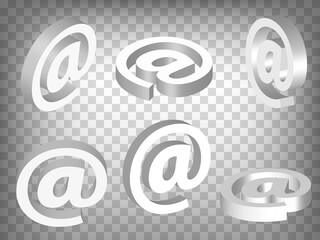 Set of perspective projections 3d Email symbol model icons on transparent background.  3d Email symbol.  Abstract concept of graphic elements for your web site design, app, UI. EPS 10