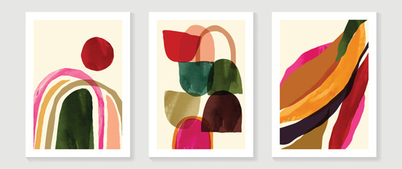 Set of abstract wall art vector background. Wall decor design with colorful color, organic shapes, circles. Abstract painting for wall decoration, interior, prints, cover, and postcard. © TWINS DESIGN STUDIO