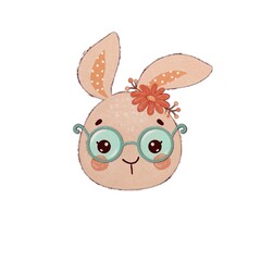 Cute cartoon rabbit face. Easter bunny. Whimsical bunny character. Nursery art. Childish print 
