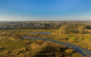 Fototapeta na wymiar Aerial view a marsh, near Wichelen, Belgium