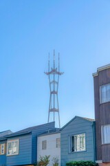 Sutro Tower behind the suburban houses in San Francisco, California