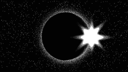 Solar eclipse .Star and moon in space. Futuristic landscape, with noise texture . Night landscape .Vector illustration