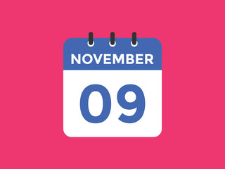 november 9 calendar reminder. 9th november daily calendar icon template. Calendar 9th november icon Design template. Vector illustration

