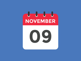 november 9 calendar reminder. 9th november daily calendar icon template. Calendar 9th november icon Design template. Vector illustration
