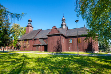 Fototapeta premium Wooden church from 1776 in Grzegorzew, Greater Poland Voivodeship.