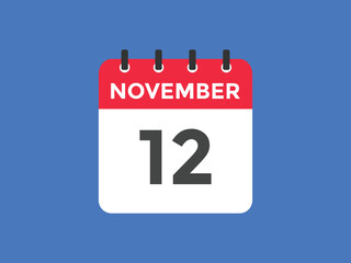 november 12 calendar reminder. 12th november daily calendar icon template. Calendar 12th november icon Design template. Vector illustration
