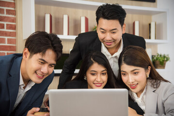 Business Asian people in formal suit meeting and working together in modern workspace.