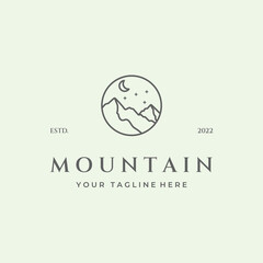 moon mountain logo design line art vector minimalist