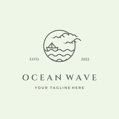 beach wave ocean logo design line art minimalist vintage icon water