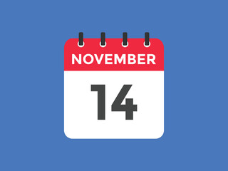 november 14 calendar reminder. 14th november daily calendar icon template. Calendar 14th november icon Design template. Vector illustration
