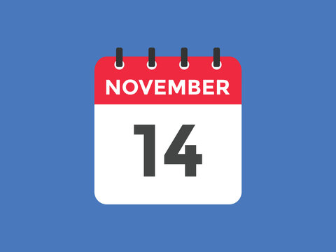 november 14 calendar reminder. 14th november daily calendar icon template. Calendar 14th november icon Design template. Vector illustration
