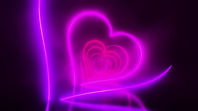 Flying through red hearts painted with light. Infinitely looped animation.