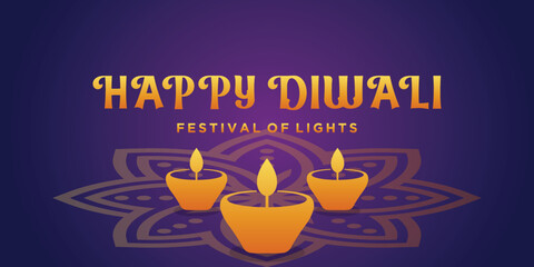 happy diwali day background design with mandala and candle holder