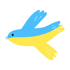 Dove in blue and yellow colors as a symbol of peace in Ukraine. Vector illustration in cartoon flat style