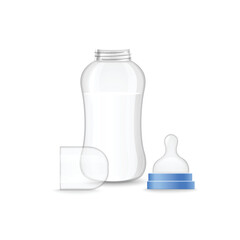 Bottle for infants feeding with milk, realistic 3d vector illustration isolated on white background.