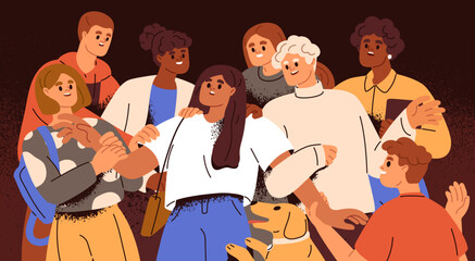 Psychology concept of bad personal boundary, unhealthy dependence of other people opinion. Annoying intrusive crowd give unwanted advice. Flat graphic vector illustration isolated on white background