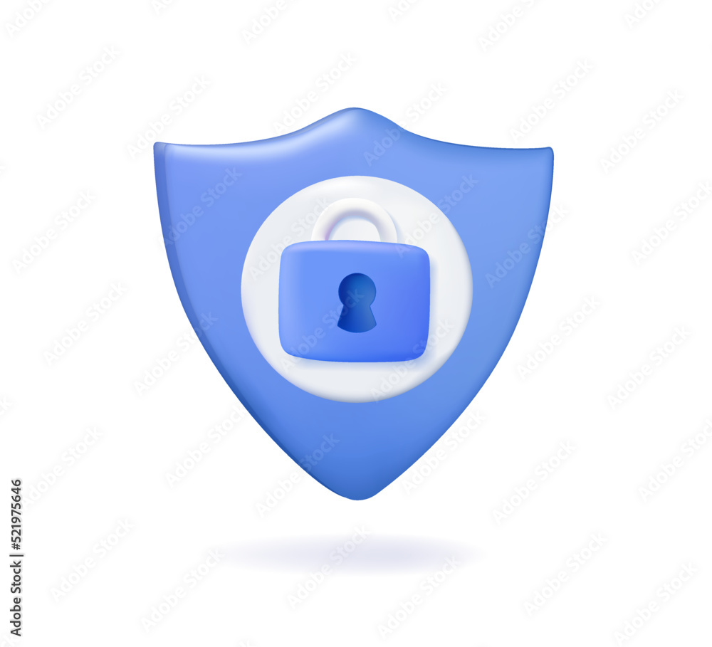 Poster shield and lock icon. personal data protection. online security 3d concept. internet network. cyber 