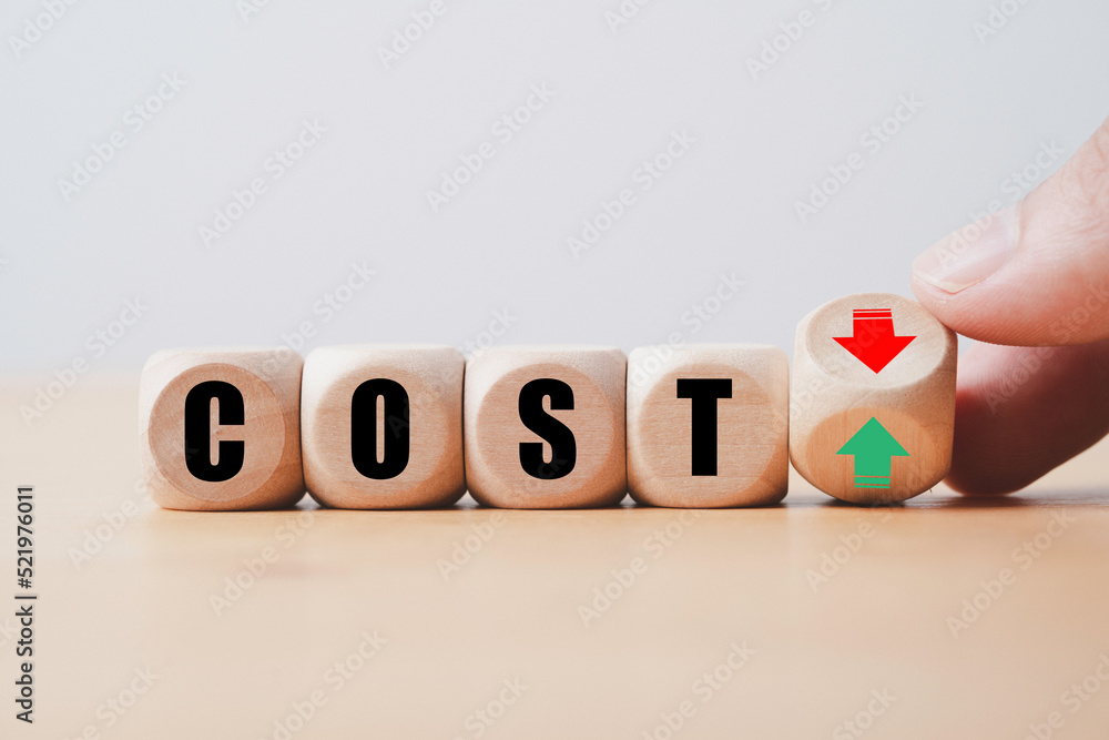 Poster hand flipping between green up arrow and red down arrow with cost wording for product increase and d